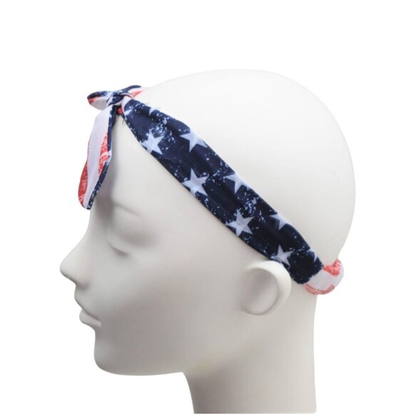 Claires Knotted Headwrap Headband Patriotic Flag Red White Blue Stars Stripes - Picture 3 of 4